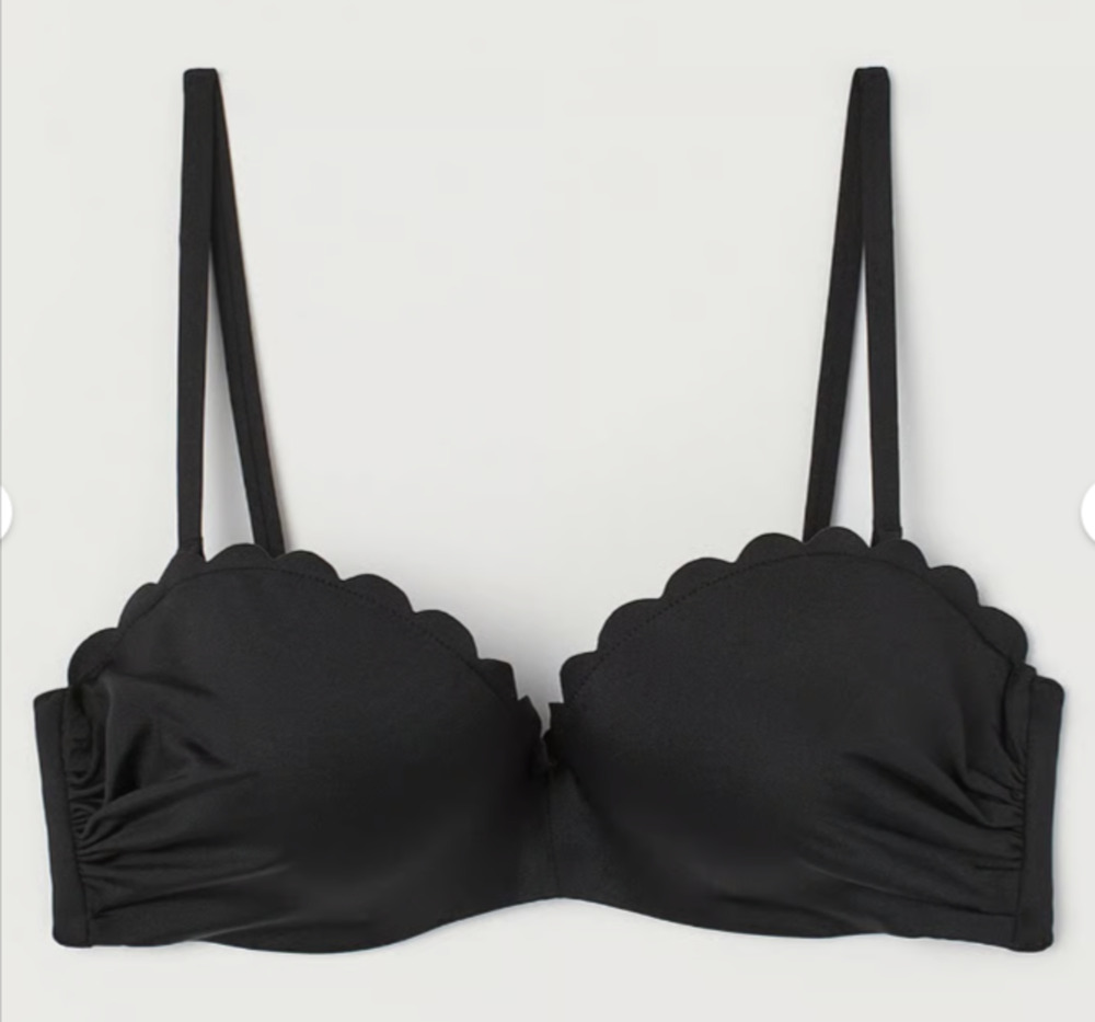 H&M Black Scalloped Edge Bikini Top 36C Padded Underwire